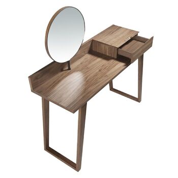 Coiffeuse en bois plaqué noyer avec un tiroir et miroir tournant, modèle 7000 4