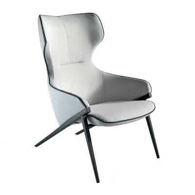 Armchair upholstered in fabric with black trim and steel leg structure painted in black epoxy, model 5009