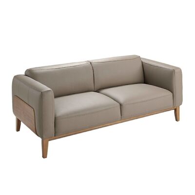 3-seater sofa upholstered in cowhide leather with internal structure in natural pine wood, and legs and side exterior detail in soft-tone walnut veneer, model 6029