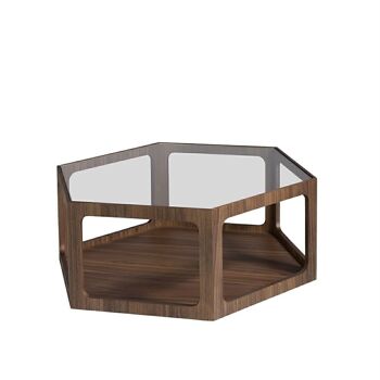 Table basse hexagonale en bois plaqué et plateau en verre trempé, modèle 2023 2