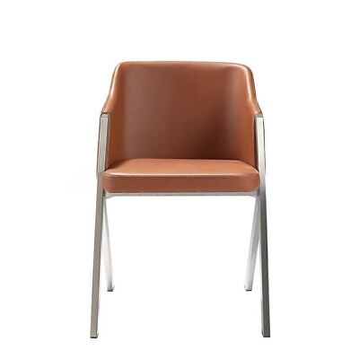 Dining chair upholstered in imitation leather and legs structure in polished stainless steel, model 4037