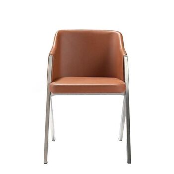 Chaise de salle à manger rembourrée en similicuir et structure de pieds en acier inoxydable poli, modèle 4037 1