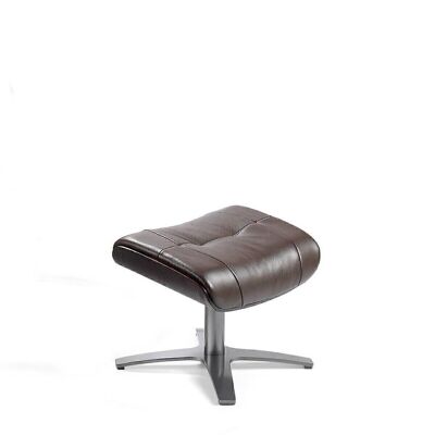Swivel ottoman upholstered in leather with polished darkened stainless steel leg structure, model 5003