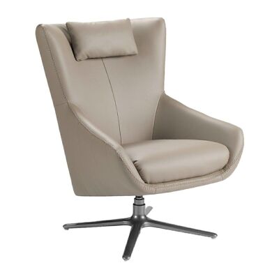Swivel armchair and headrest cushion upholstered in imitation leather with legs in darkened polished stainless steel, model 5044