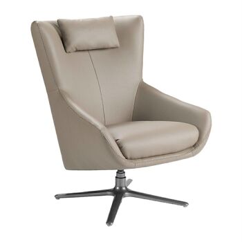 Fauteuil pivotant et coussin d'appui-tête recouverts de similicuir avec pieds en acier inoxydable poli noirci, modèle 5044 1