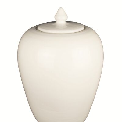 Vaso con coperchio in ceramica bianco crema 25 cm