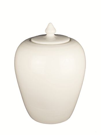 Vase à couvercle en céramique blanc crème 25 cm 1