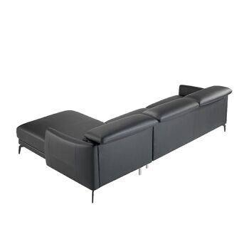 Canapé chaise longue (R) recouvert de cuir de vachette noir avec structure en bois de pin naturel et appuis-tête articulés indépendants, pieds en acier massif peint en époxy noir, modèle 6041 4