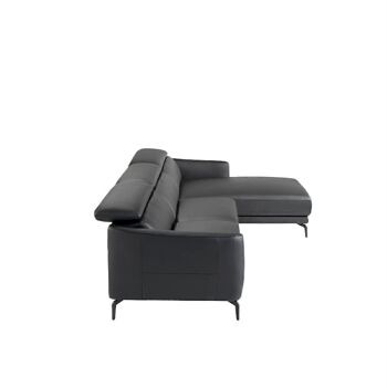 Canapé chaise longue (R) recouvert de cuir de vachette noir avec structure en bois de pin naturel et appuis-tête articulés indépendants, pieds en acier massif peint en époxy noir, modèle 6041 5