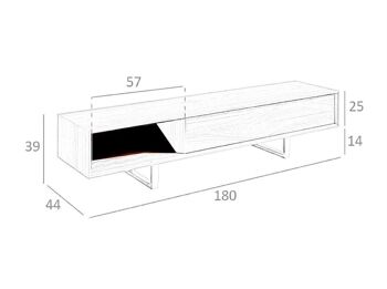 Meuble TV avec structure en bois plaqué noyer naturel de 0,5 mm d'épaisseur et pieds en acier inoxydable chromé avec double bloc de tiroirs, modèle 3043 10