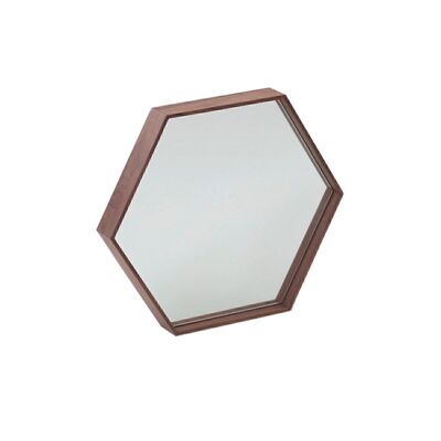 Espejo de pared hexagonal con marco de madera chapada en nogal, modelo 3039