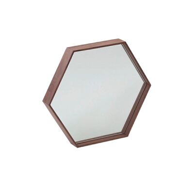 Hexagonal wall mirror with walnut veneered wood frame, model 3039