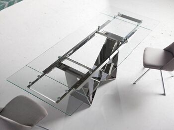 Table à manger rectangulaire extensible avec plateau en verre trempé et pieds en acier inoxydable chromé, modèle 1027 5
