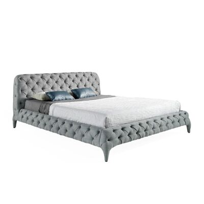 Bed upholstered in fabric with tufted effect with solid pine wood structure, multi-slat pine wood base included, model 7029