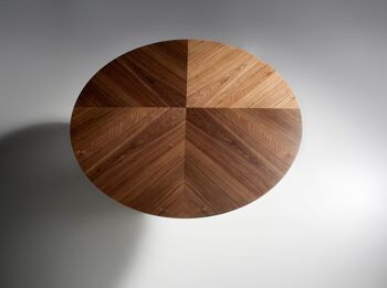 Table à manger ronde fixe avec centre tournant en porcelaine et structure en bois plaqué noyer, modèle 1016 4