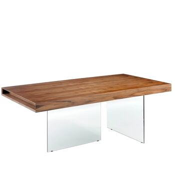 Table à manger rectangulaire avec plateau en bois plaqué noyer et pieds en verre trempé, modèle 1028 1