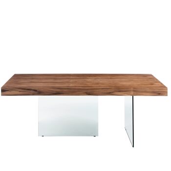 Table à manger rectangulaire avec plateau en bois plaqué noyer et pieds en verre trempé, modèle 1028 2