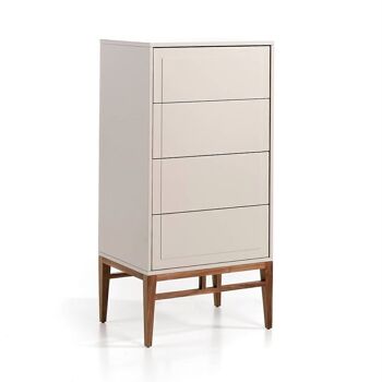 Commode en MDF laqué Niebla Brillant avec quatre tiroirs et structure en bois plaqué noyer, modèle 7036 1