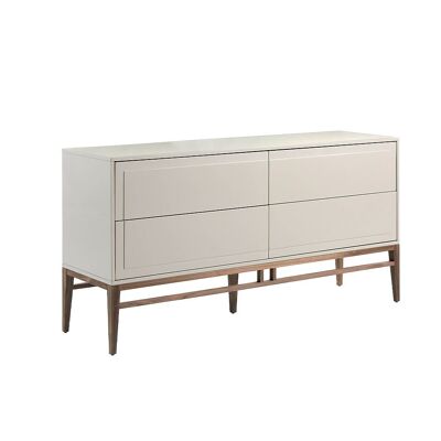 Sideboard with MDF structure lacquered in Niebla Brillo with interior of the drawers in MDF lacquered in the same color as the structure, structure of legs in walnut veneered wood, model 3074