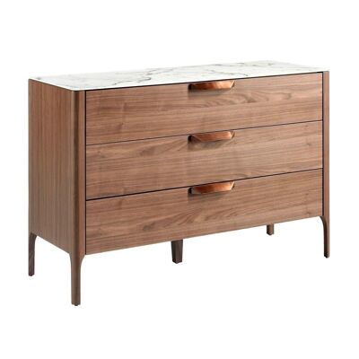 Chest of drawers walnut and marble effect fiberglass model 7044