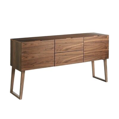 Sideboard mit nussbaumfurnierter Holzstruktur mit zwei Türen und zwei Schubladen und Innenregalen aus nussbaumfurniertem Holz, Modell 3077