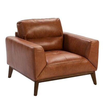 Armchair upholstered in cowhide leather, internal structure in natural pine wood and solid walnut leg structure, model 5036