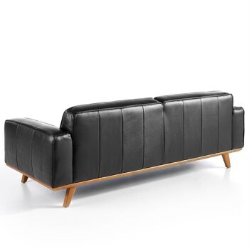 Canapé 3 places rembourré en cuir de vachette avec structure interne en bois de pin naturel et pieds en bois couleur noyer, modèle 6031 3