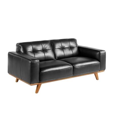 2-seater sofa upholstered in cowhide leather with internal structure in natural pine wood and legs in walnut-colored wood, model 6030
