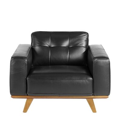Armchair upholstered in cowhide leather, internal structure in natural pine wood and solid walnut leg structure, model 5037