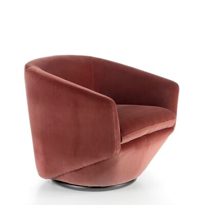 Swivel armchair upholstered in velvety effect fabric, Base in polished darkened steel and internal structure in pine wood, model 5041