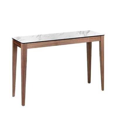 Console avec structure en bois plaqué noyer et plateau en porcelaine, modèle 3082