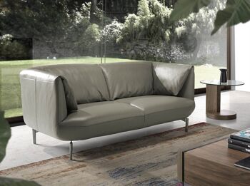 Canapé 2 places recouvert de cuir de vachette avec pieds en acier massif poli foncé et structure intérieure en bois de pin, modèle 6036 5