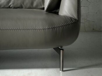 Canapé 2 places recouvert de cuir de vachette avec pieds en acier massif poli foncé et structure intérieure en bois de pin, modèle 6036 7