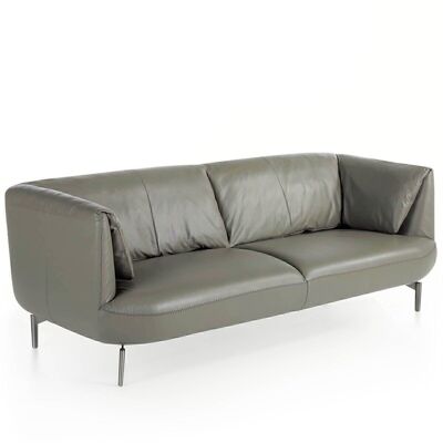 3-seater sofa upholstered in cowhide leather with dark polished solid steel legs and interior structure in pine wood, model 6037