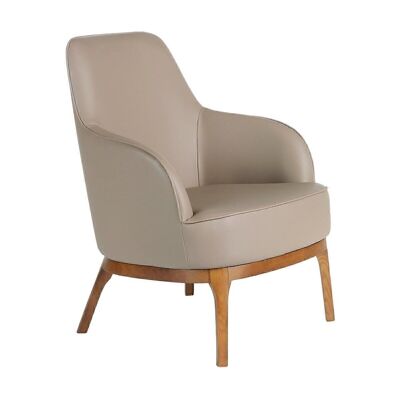Armchair upholstered in imitation leather with base in ash wood painted in walnut color, model 5043