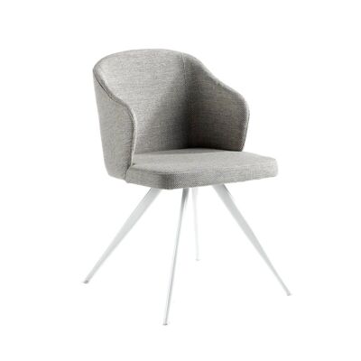 Dining chair upholstered in fabric and legs structure in epoxy steel painted in white, model 4056