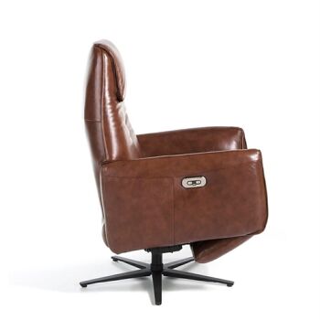 Fauteuil pivotant avec deux mécanismes relax électriques indépendants, recouvert de cuir de vachette avec structure intérieure en bois de pin et base en acier massif peint en époxy noir, modèle 5056 3