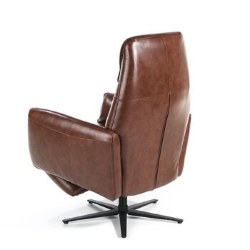 Fauteuil pivotant avec deux mécanismes relax électriques indépendants, recouvert de cuir de vachette avec structure intérieure en bois de pin et base en acier massif peint en époxy noir, modèle 5056 5