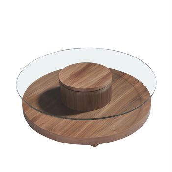 Table basse avec structure en bois plaqué noyer et plateau en verre trempé, modèle 2052 2