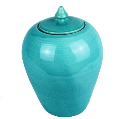 Couvercle vase céramique turquoise 25 cm