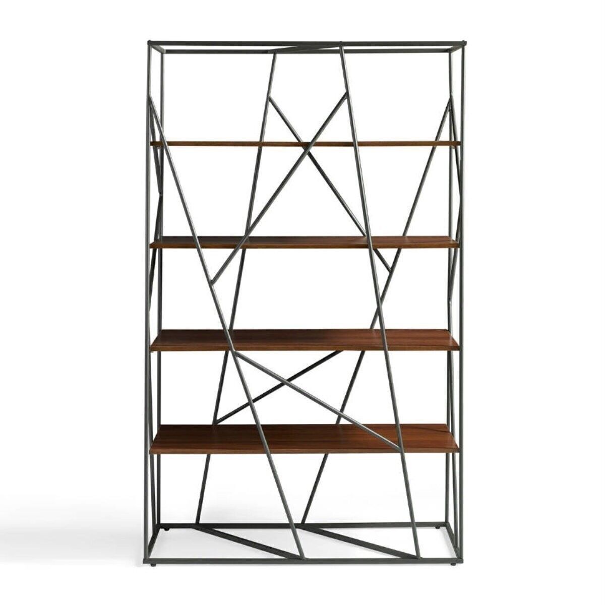 Estantería de acero lacado en epoxi color negro y baldas de madera chapada en nogal de 0,5mm de espesor, modelo 3103