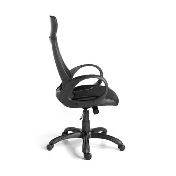Chaise de bureau pivotante avec accoudoirs rembourrés en tissu résille noir 3