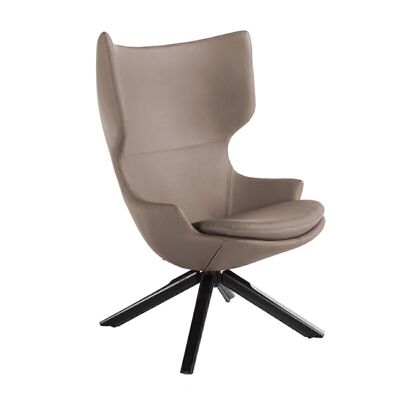 Fauteuil pivotant à 360º recouvert de similicuir avec coussin d'assise, Structure des pieds en bois de frêne massif teinté noir wengé, Structure interne en bois de pin recouvert de mousse polyéther 35 kg/m3, modèle 5072