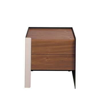 Table de chevet avec tiroirs et structure en bois plaqué noyer et cuir recyclé, modèle 7118 2