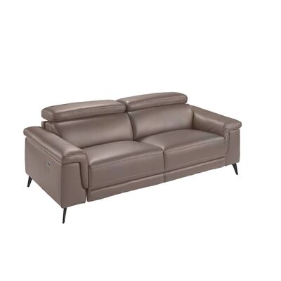 3-Sitzer-Sofa, bezogen mit nerzfarbenem Rindsleder, mit Struktur aus massivem, natürlichem Kiefernholz, frei beweglichen Kopfstützen, Beinen aus massivem Stahl, schwarz epoxidlackiert, Modell 6105