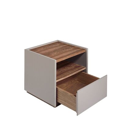 Bedside table with structure in walnut and lacquered MDF with drawers, model 7116