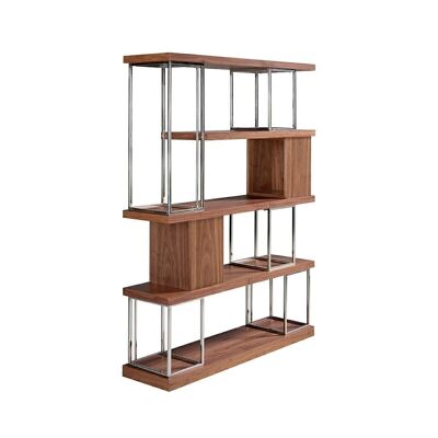 Walnut veneered wood shelf, chromed stainless steel structure, model 3220