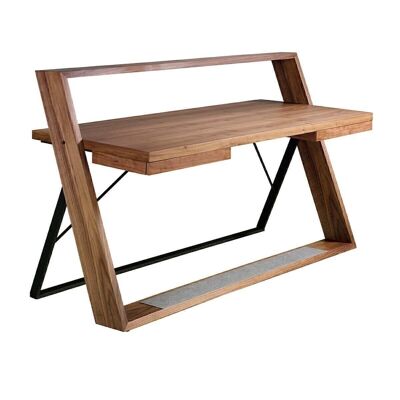 Office desk in walnut veneered wood and black steel with two side drawers, model 3216