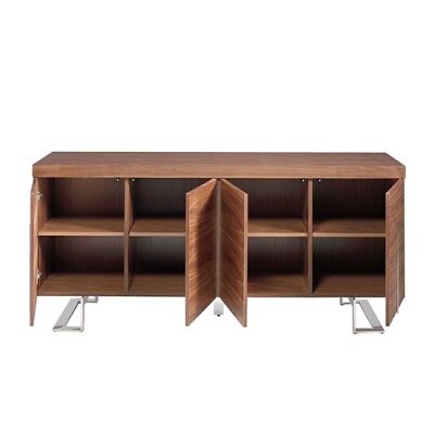 Natural walnut veneered wood sideboard with two push-pull opening and closing cupboards, details and legs in chromed steel, model 3221