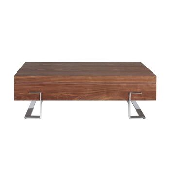 Table basse rectangulaire avec plateau en placage de noyer et pieds en acier inoxydable chromé, modèle 2099 2